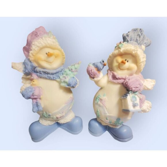 Adorable Christmas Snowman Couple Figurines 7" - Picture 1 of 4